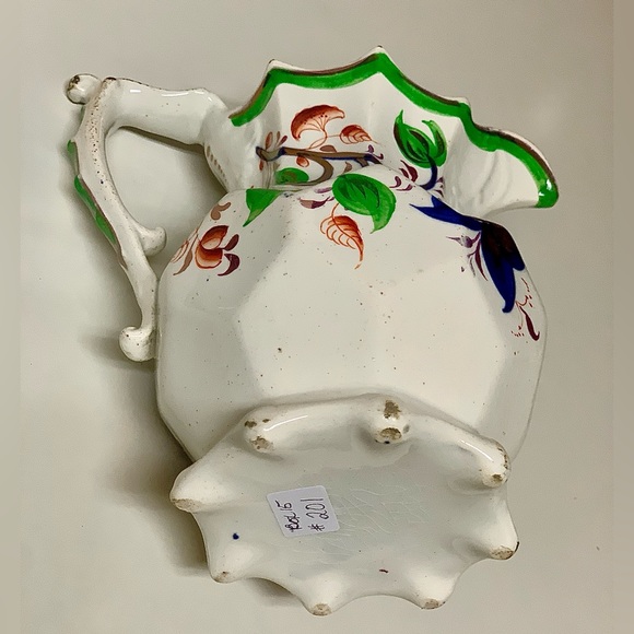 19th Century Gaudy Welsh Unrecorded Pattern Octagonal Footed Jug Handled Pitcher - Picture 13 of 16